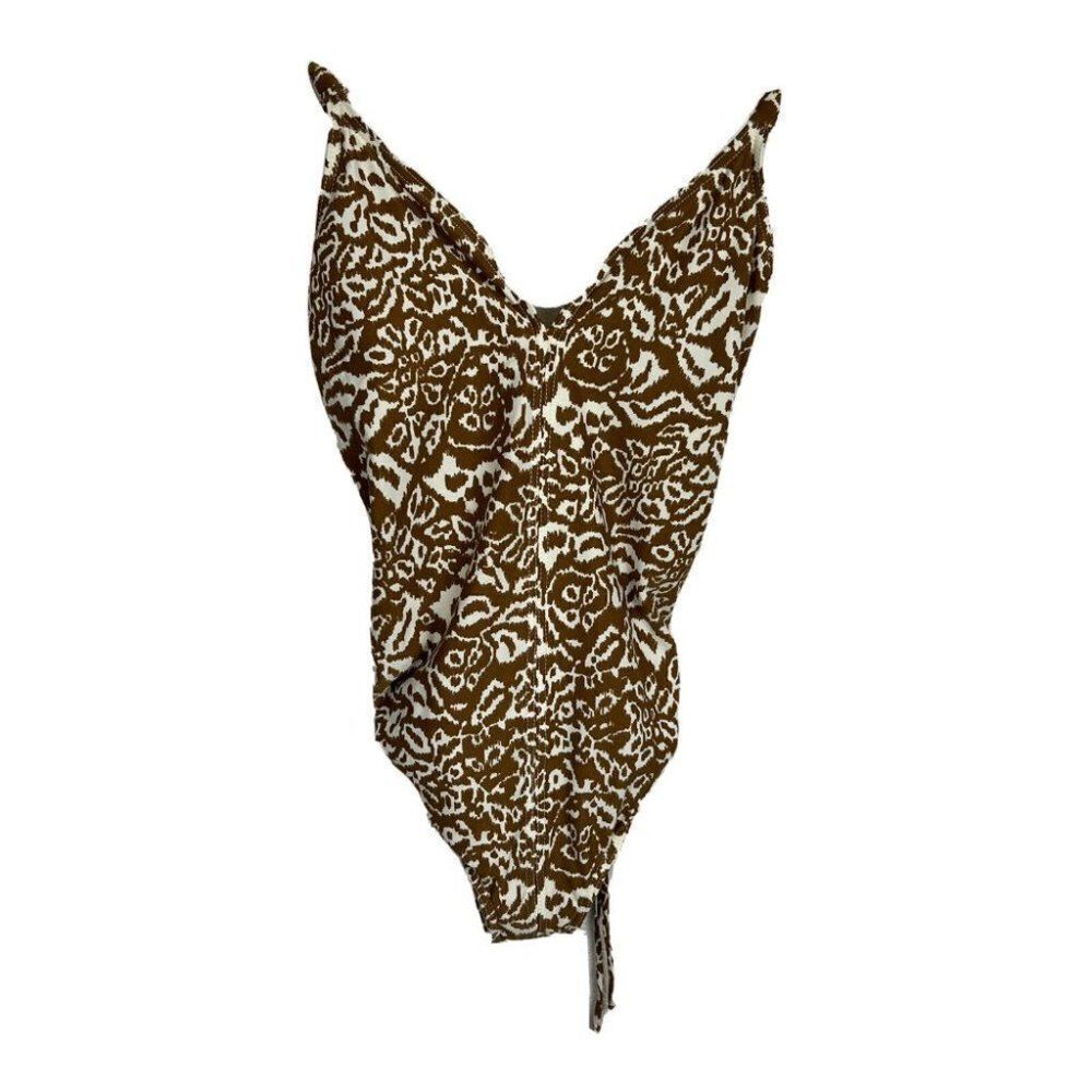 Diane Von Furstenberg Swimsuit S Womens Brown Print One Piece V Neck Swim Summer